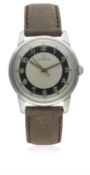 A GENTLEMAN'S STAINLESS STEEL LEMANIA WRIST WATCH CIRCA 1940s, REF. 912-3 D: Silver & black dial