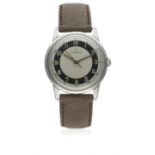 A GENTLEMAN'S STAINLESS STEEL LEMANIA WRIST WATCH CIRCA 1940s, REF. 912-3 D: Silver & black dial