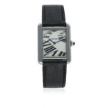 A LADIES STAINLESS STEEL CARTIER TANK SOLO WRIST WATCH CIRCA 2010, REF. 3170 WITH "PIANO" DIAL D: