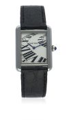 A LADIES STAINLESS STEEL CARTIER TANK SOLO WRIST WATCH CIRCA 2010, REF. 3170 WITH "PIANO" DIAL D: