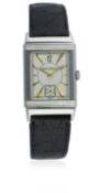 A GENTLEMAN'S STAINLESS STEEL JAEGER LECOULTRE REVERSO WRIST WATCH CIRCA 1940 D: Silver dial with