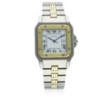 A GENTLEMAN'S STEEL & GOLD CARTIER SANTOS AUTOMATIC BRACELET WATCH CIRCA 1990s D: White dial with