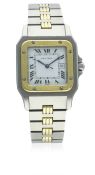 A GENTLEMAN'S STEEL & GOLD CARTIER SANTOS AUTOMATIC BRACELET WATCH CIRCA 1990s D: White dial with