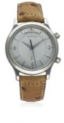 A GENTLEMAN'S STAINLESS STEEL JAEGER LECOULTRE MASTER CONTROL MEMOVOX AUTOMATIC ALARM WRIST WATCH