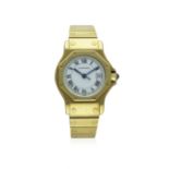A LADIES 18K SOLID GOLD CARTIER SANTOS RONDE AUTOMATIC BRACELET WATCH CIRCA 1990s D: White dial with
