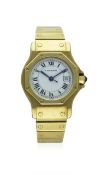 A LADIES 18K SOLID GOLD CARTIER SANTOS RONDE AUTOMATIC BRACELET WATCH CIRCA 1990s D: White dial with