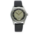 A GENTLEMAN'S LARGE SIZE STAINLESS STEEL OMEGA WRIST WATCH CIRCA 1950, REF. 2639-1 WITH RARE TWO