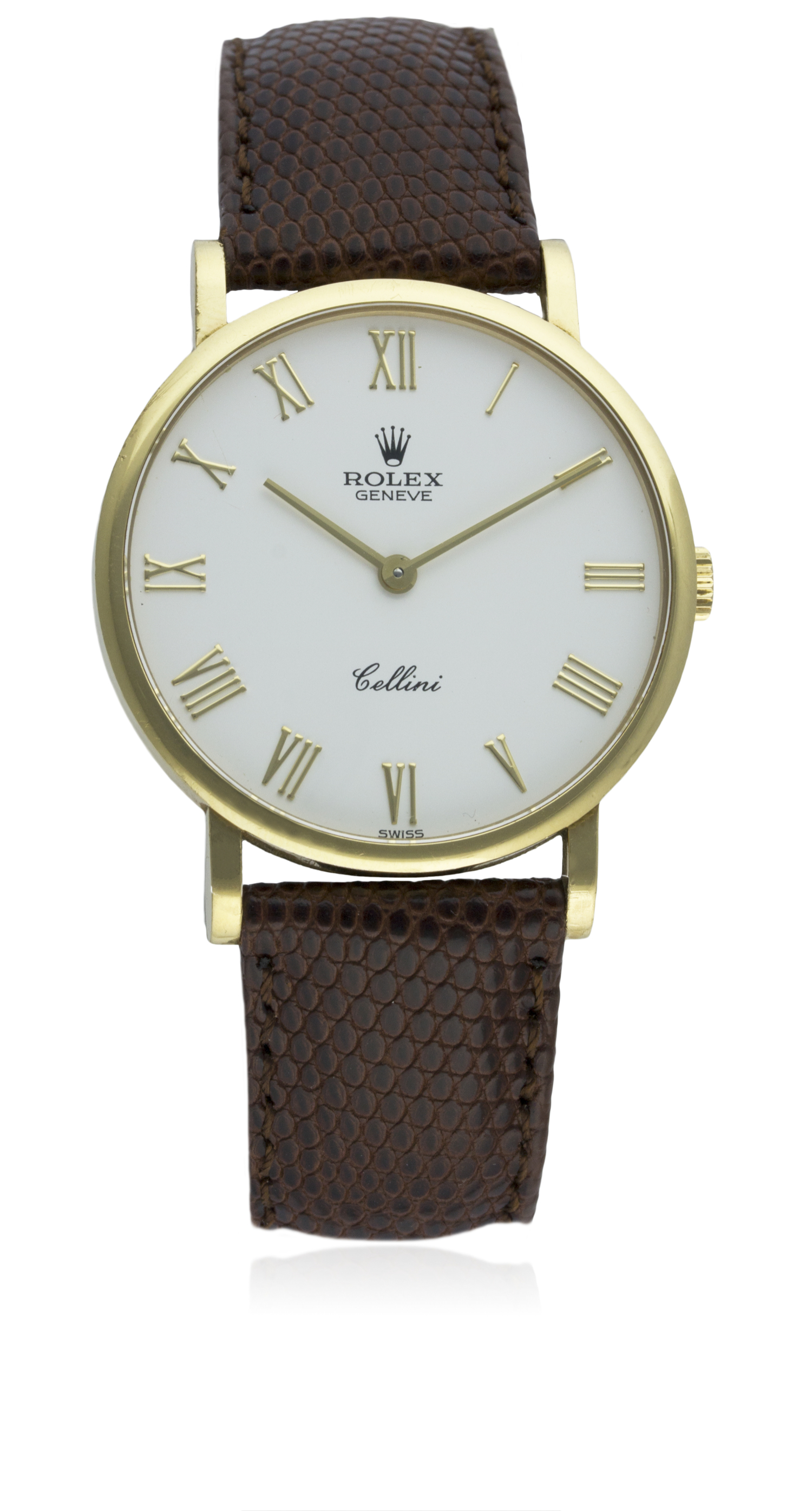 A GENTLEMAN'S 18K SOLID GOLD ROLEX CELLINI WRIST WATCH CIRCA 2000, REF. 5112 D: White dial with gold