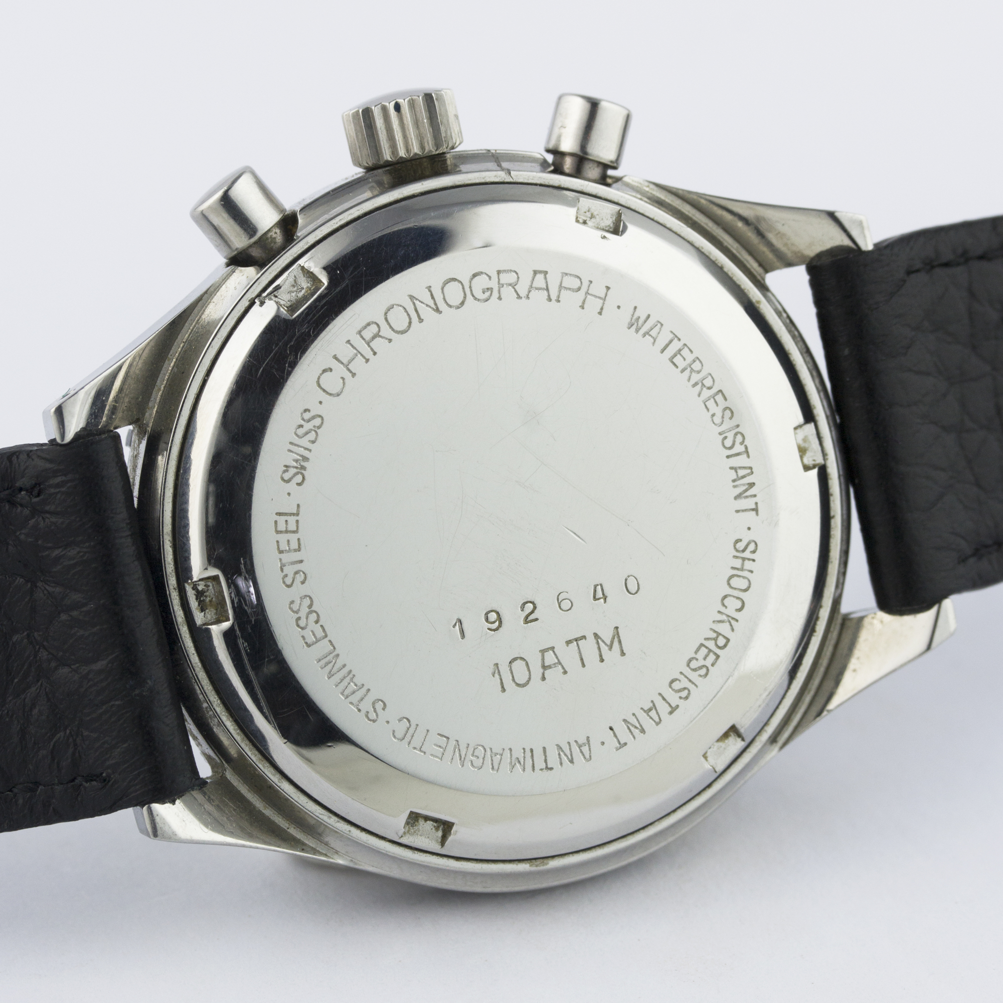 A GENTLEMAN’S STAINLESS STEEL CITY CHRONOGRAPH WRIST WATCH CIRCA 1970s D: Black dial with luminous - Image 6 of 10