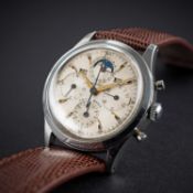 A RARE GENTLEMAN'S STAINLESS STEEL UNIVERSAL GENEVE TRI COMPAX MOONPHASE TRIPLE CALENDAR CHRONOGRAPH