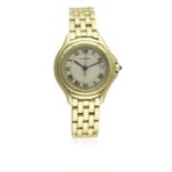 A LADIES 18K SOLID GOLD CARTIER COUGAR BRACELET WATCH CIRCA 1980s D: Silver dial with Roman