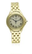 A LADIES 18K SOLID GOLD CARTIER COUGAR BRACELET WATCH CIRCA 1980s D: Silver dial with Roman