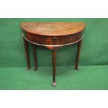 Georgian mahogany demi lune side table having lift top to reveal open space,