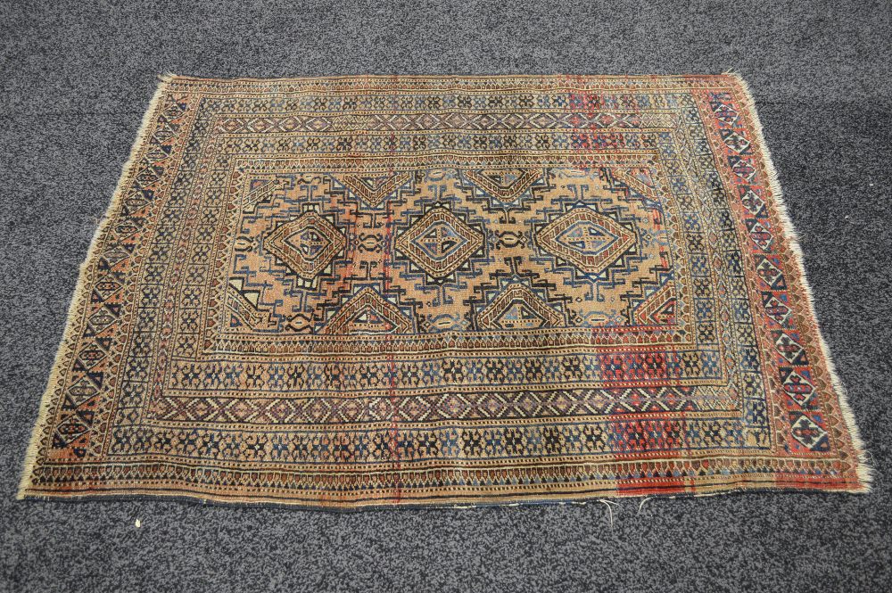 Brown ground rug with red and blue pattern - 39.5" x 52.