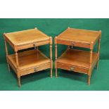 Pair of late 20th century yew wood lamp tables having square tops with string inlaid border,