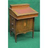 Edwardian mahogany inlaid Davenport desk having raised stationery box with fitted interior and red