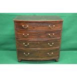 Mahogany cross banded bow front chest of drawers having four long graduated drawers with brass