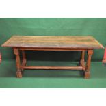 Oak three plank top refectory table having cleated ends and supported on outward tapering octagonal