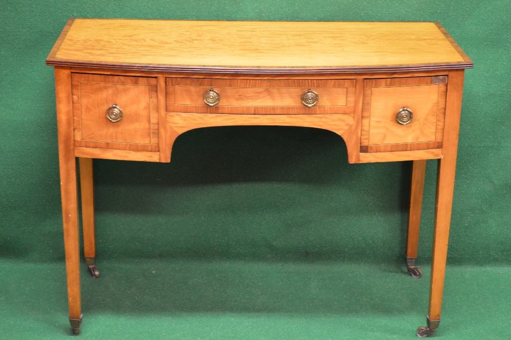 19th century Georgian style satinwood sideboard having crossbanded top, sides and drawer fronts,