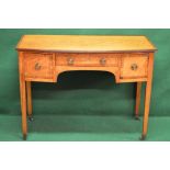 19th century Georgian style satinwood sideboard having crossbanded top, sides and drawer fronts,