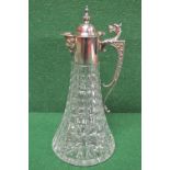 Hobnail cut Royal Brierley claret jug having silver mounted handle and top,