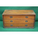 18th century camphor wood three drawer military chest having metal side carrying handles - 40.