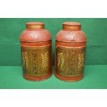 Pair of Tollware painted tea canisters numbered 2 and 3,