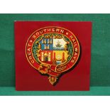 Colourful board mounted crest for Great Southern Railways - 17" x 16" overall