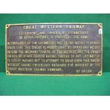 Great Western Railway cast iron rectangular Bridge Restriction Notice To Drivers And Owners Of