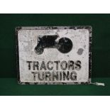 Oblong cast aluminium sign Tractors Turning featuring a profile of an early tractor,