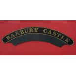 Replica full size GWR locomotive nameplate Barbury Castle constructed from painted plywood and half