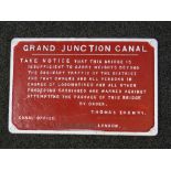 Victorian cast iron Grand Junction Canal (later Union) bridge use warning notice,