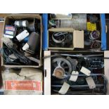 Three boxes containing mostly second hand vehicle parts for Standard, Ferguson, Austin, Ford,