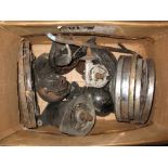 Box containing MGA parts, hub caps,