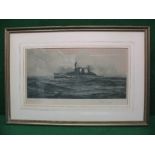 Montague Dawson, signed print of HMS Repulse at Speed,