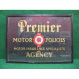 Pre-war coloured embossed board sign for Premier Motor Policies Ltd,