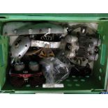 Crate of Triumph motorcycle 500cc twin engine and gearbox parts