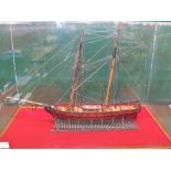 Large detailed model of an American two masted armed schooner Prince de Neufchatel standing on a