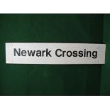 1960's/1970's black and white aluminium British Railway sign for Newark Crossing where two standard