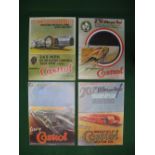 Four different reproduction Castrol posters featuring world speed record cars - 16.6" x 22.