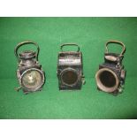 Three hand lamps to comprise: SNLW Ltd hand lamp plated GR with crown and 1943 with red lens (with