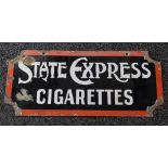 Enamel double sided advertising sign for State Express Cigarettes, rectangular with cut corners,