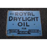 Enamel double sided advertising sign for Use Royal Daylight Oil For Lighting, Heating, Cooking,
