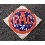 Diamond shaped double sided enamel advertising sign for RAC Repairer And Agent,