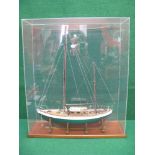 Detailed model of an unnamed two masted yacht contained in a wood and perspex case - 21" x 7" x 24"