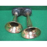 Pair of two tone Westinghouse brass and cast iron horns - 12" and 9.