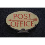 Oval double sided enamel Post Office sign,