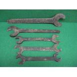 Five very large open ended spanners believed to be used on the railways - 30" longest