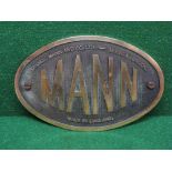 Oval brass makers plate for Mann George Mann & Co. Ltd, Leeds and London, Made in England - 8.