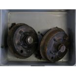 Pair of 1950's MG TD front stub axles complete with brake drums and fittings